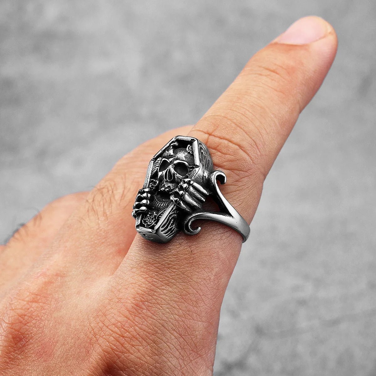 Tomb of the Damned Ring – Stainless Steel Gothic Punk Biker Alternative Jewelry by Chrome Cult