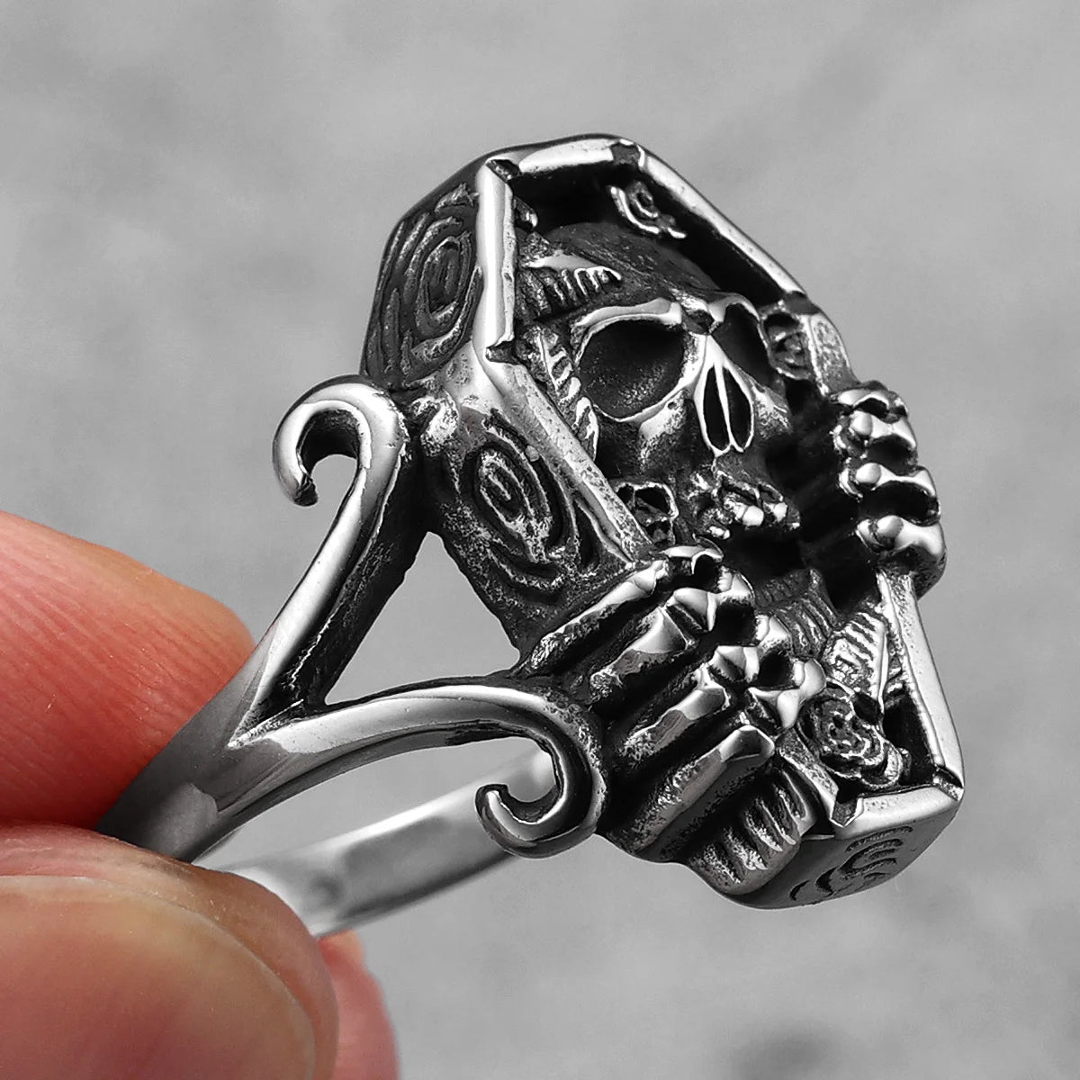 Tomb of the Damned Ring – Stainless Steel Gothic Punk Biker Alternative Jewelry by Chrome Cult