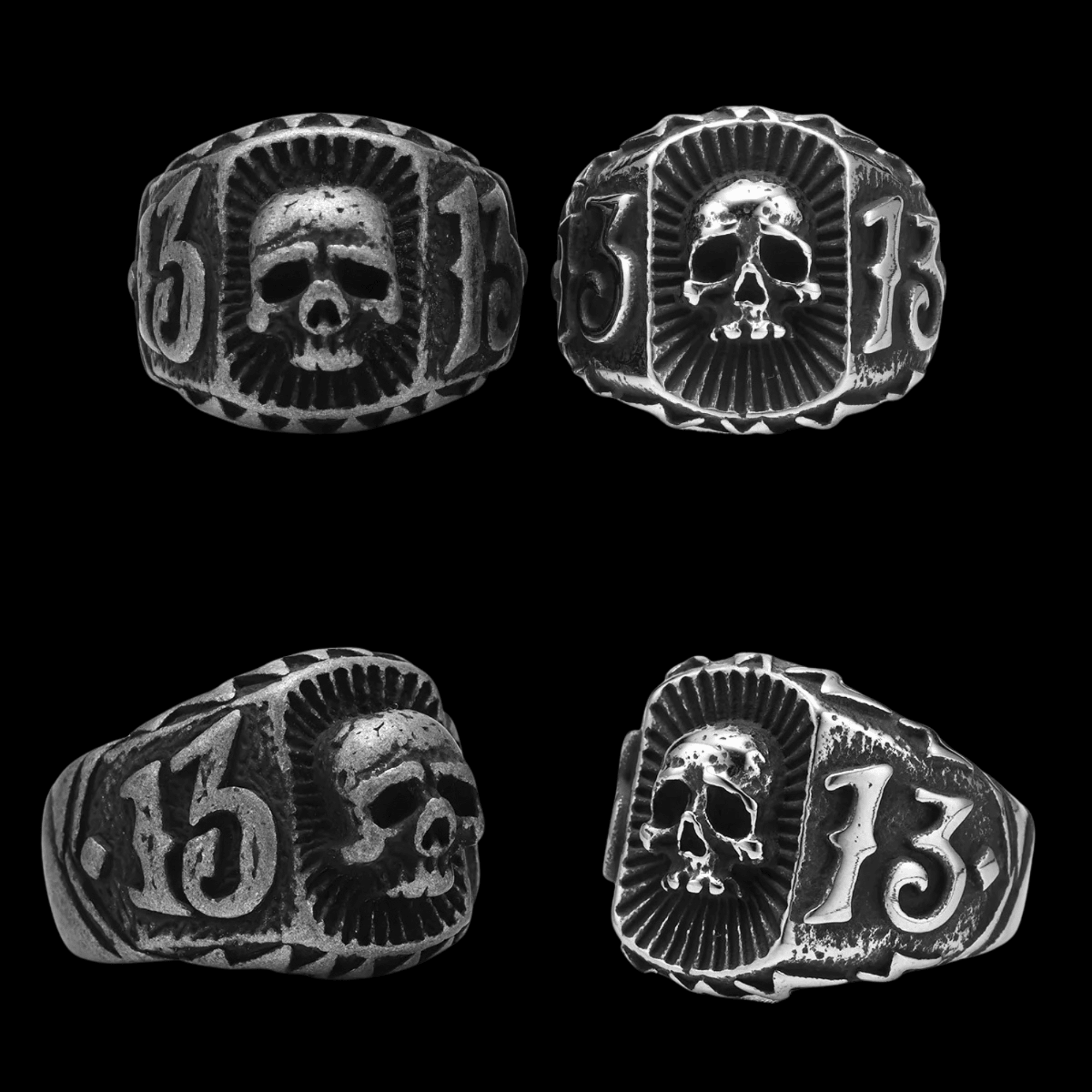 Unlucky 13 Skull Signet Ring – 316L Stainless Steel Gothic Jewelry by Chrome Cult