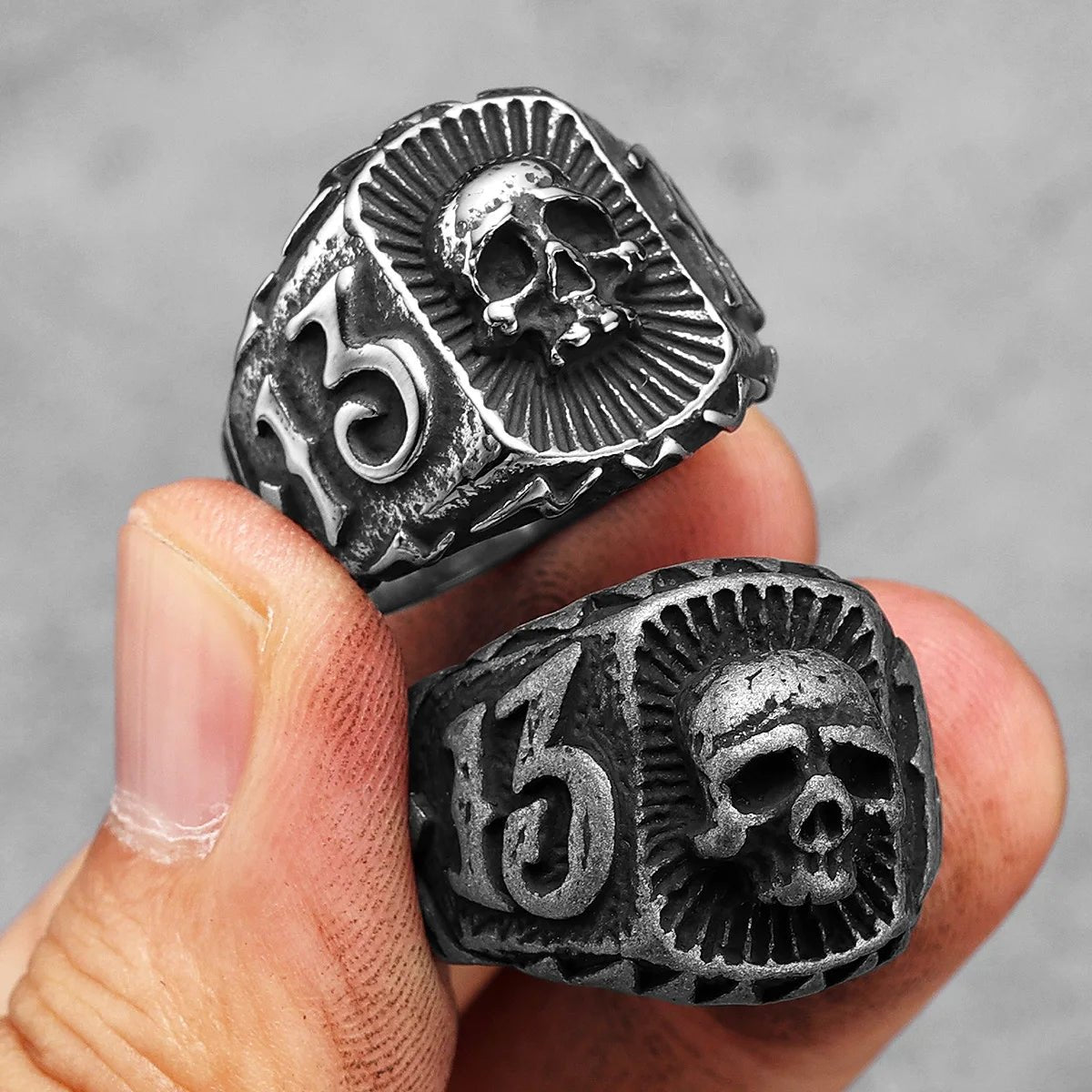 Unlucky 13 Skull Signet Ring – 316L Stainless Steel Gothic Jewelry by Chrome Cult