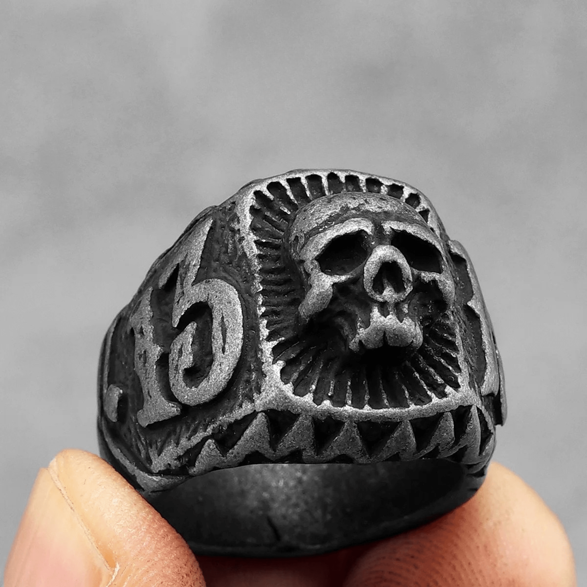 Unlucky 13 Skull Signet Ring – 316L Stainless Steel Gothic Jewelry by Chrome Cult
