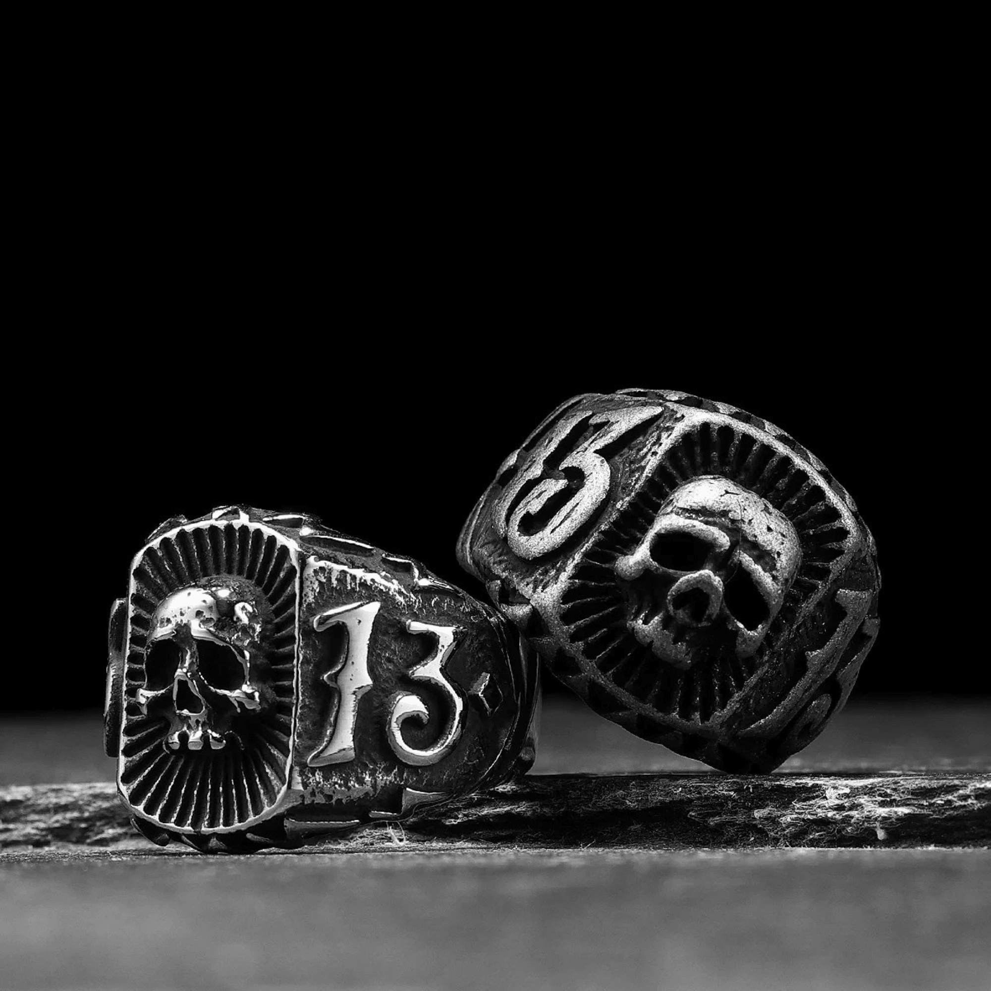 Unlucky 13 Skull Signet Ring – 316L Stainless Steel Gothic Jewelry by Chrome Cult