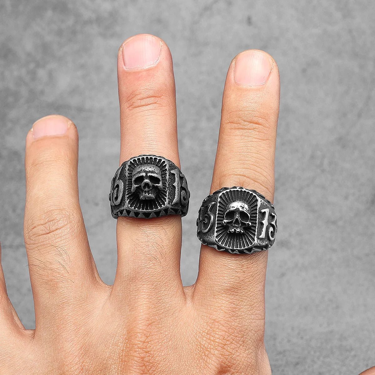 Unlucky 13 Skull Signet Ring – 316L Stainless Steel Gothic Jewelry by Chrome Cult