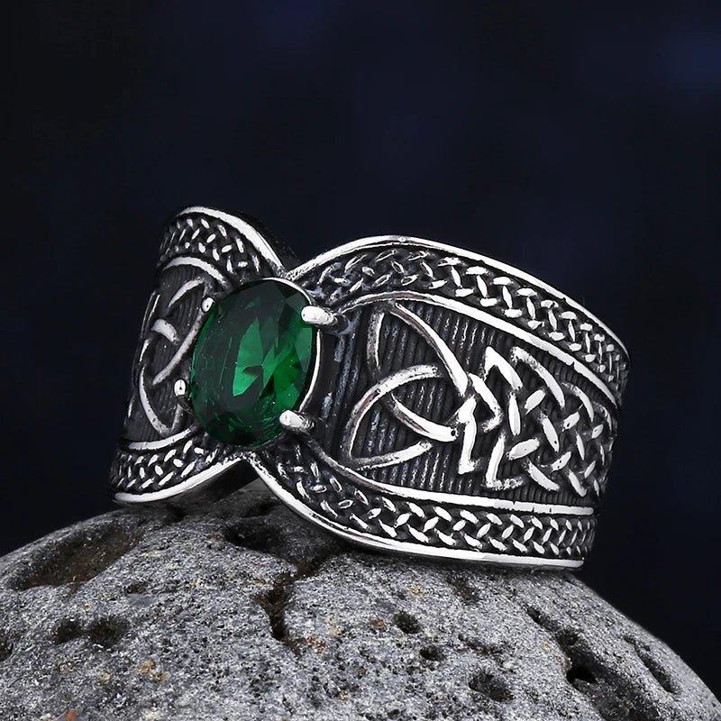 Valknut Emerald Oath Ring – 316L Stainless Steel Gothic Jewelry by Chrome Cult