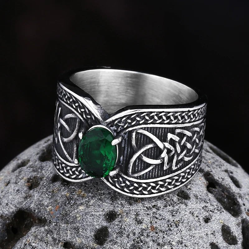 Valknut Emerald Oath Ring – 316L Stainless Steel Gothic Jewelry by Chrome Cult