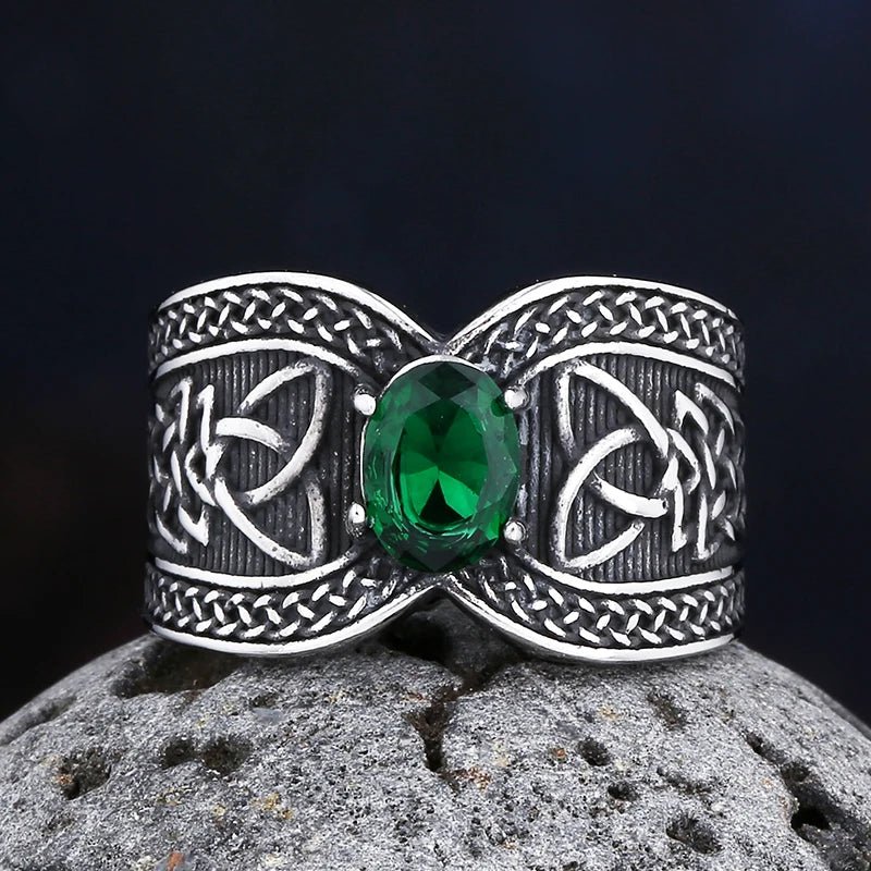 Valknut Emerald Oath Ring – 316L Stainless Steel Gothic Jewelry by Chrome Cult