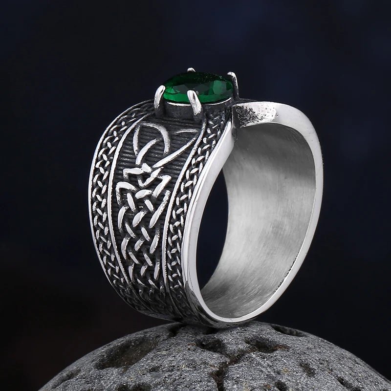 Valknut Emerald Oath Ring – 316L Stainless Steel Gothic Jewelry by Chrome Cult