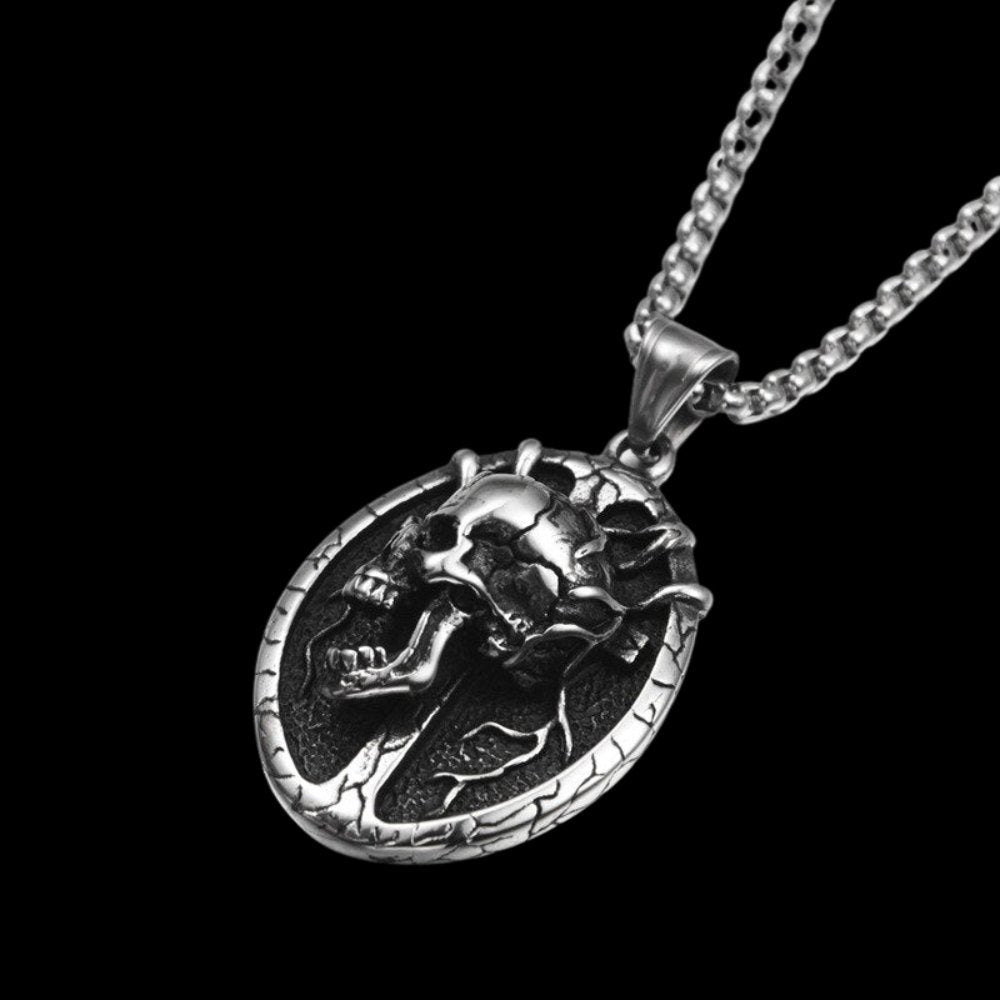 3D Grave Skull Cross Oval Pendant - Chrome Cult