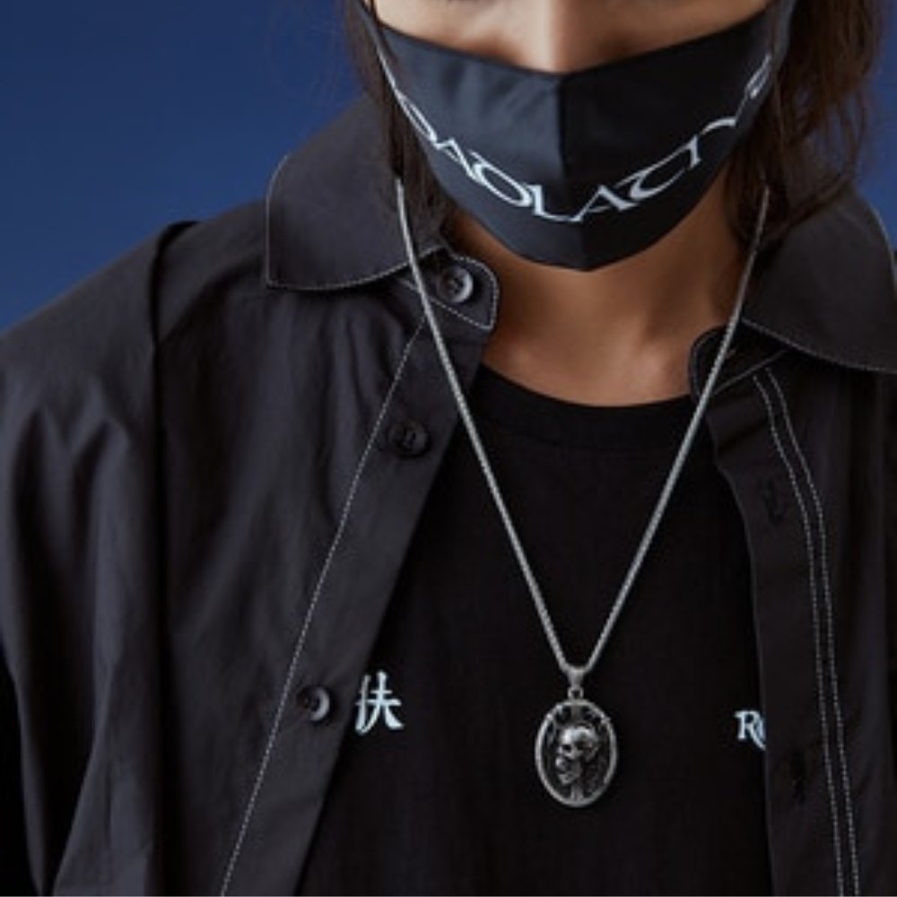 3D Grave Skull Cross Oval Pendant