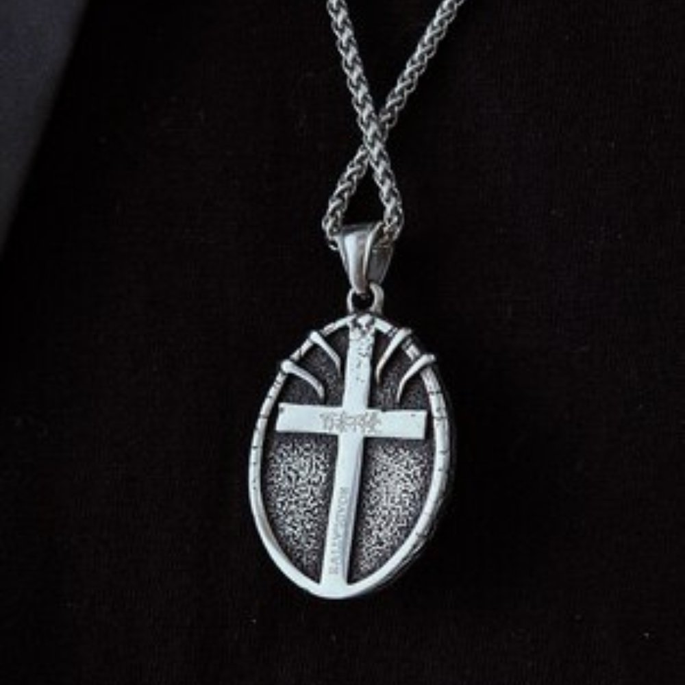 3D Grave Skull Cross Oval Pendant