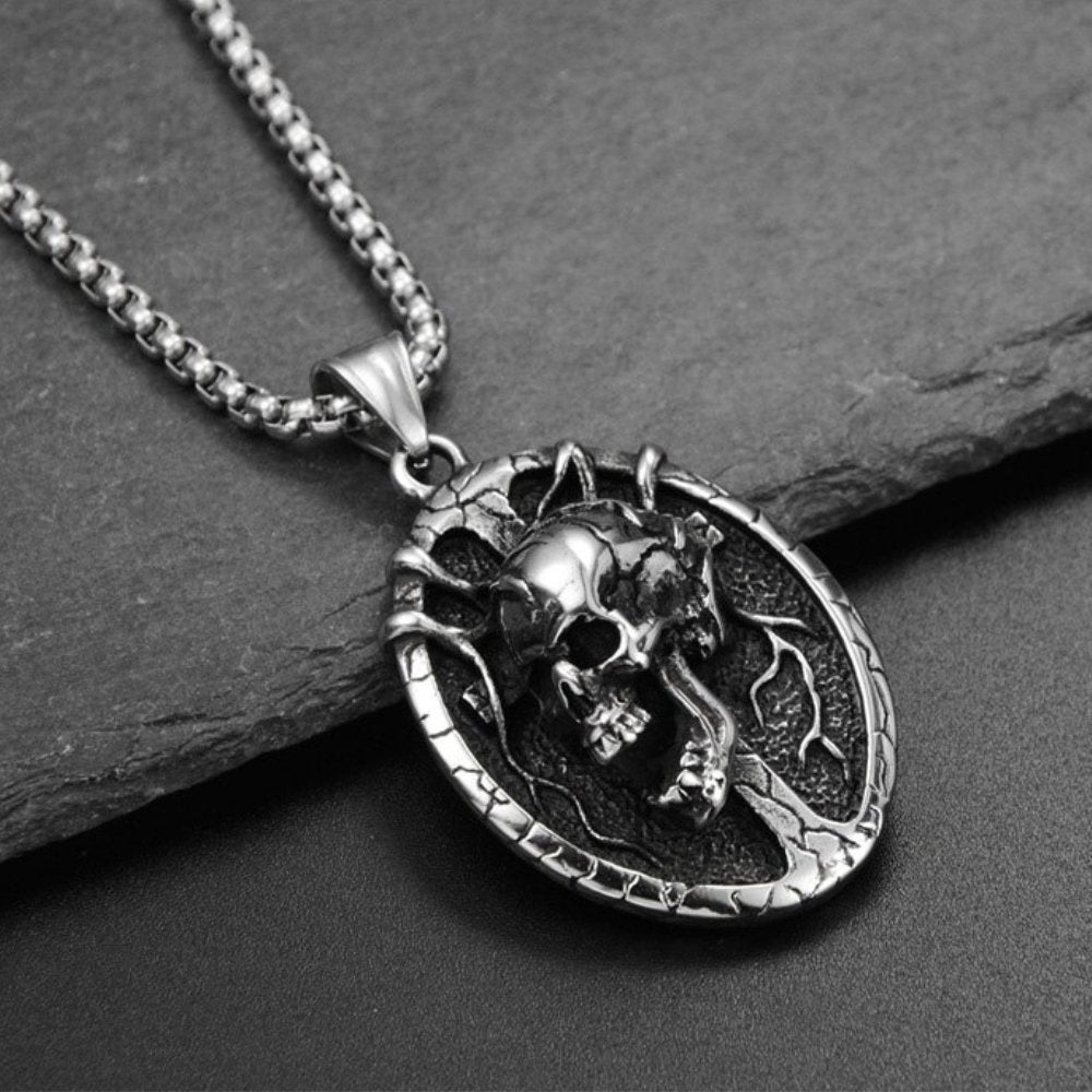 3D Grave Skull Cross Oval Pendant
