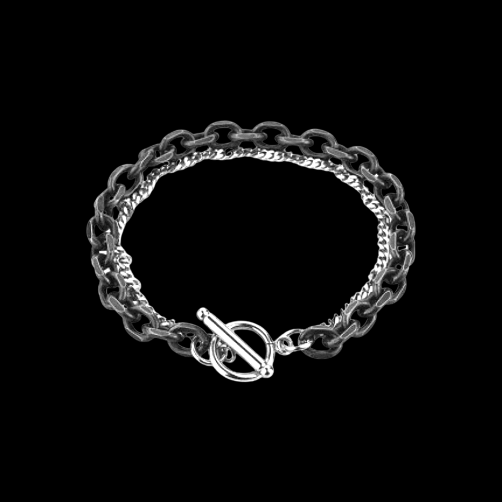 Two Tone Circle Bar Double Curb Bracelet