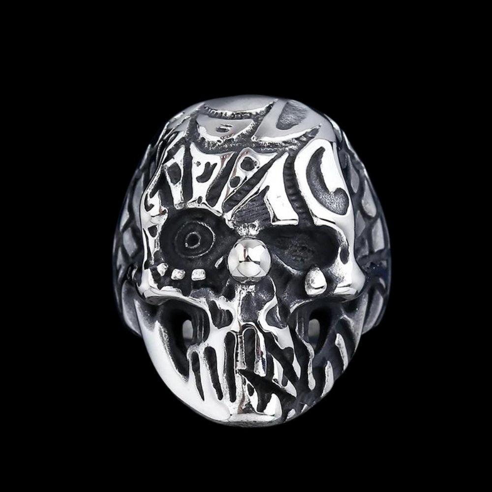 A Pierrots Webbed Skull Clown Ring - Chrome Cult