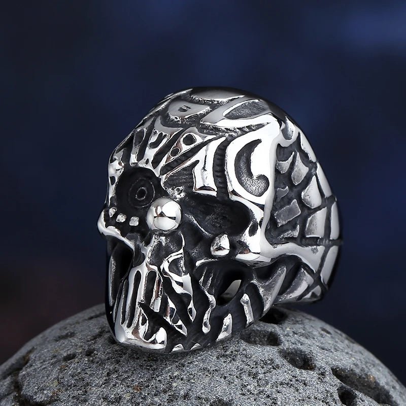 A Pierrots Webbed Skull Clown Ring - Chrome Cult