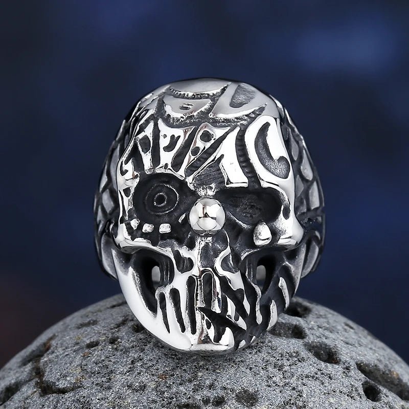 A Pierrots Webbed Skull Clown Ring - Chrome Cult