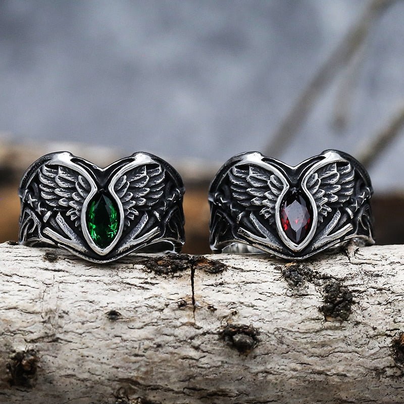 Fallen Angel Wing Demon Eye Ring - Chrome Cult