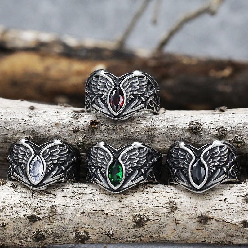 Fallen Angel Wing Demon Eye Ring - Chrome Cult