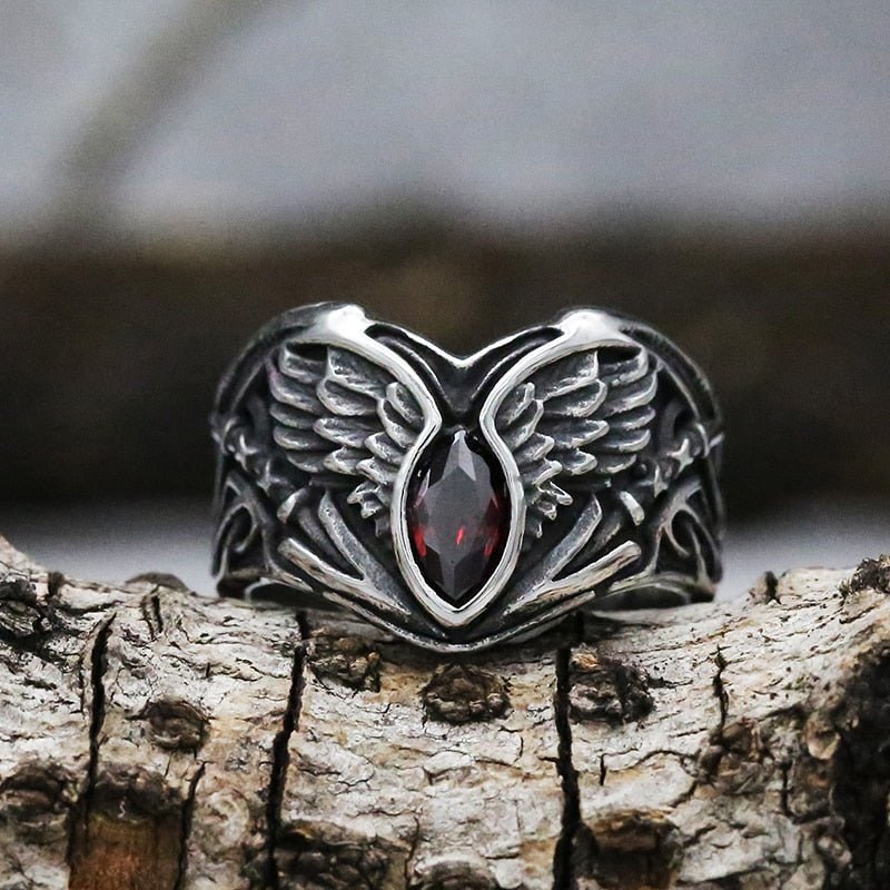 Fallen Angel Wing Demon Eye Ring - Chrome Cult