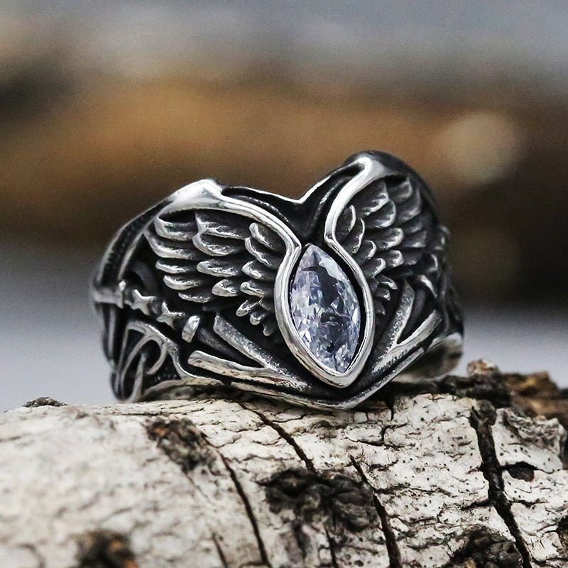 Fallen Angel Wing Demon Eye Ring - Chrome Cult
