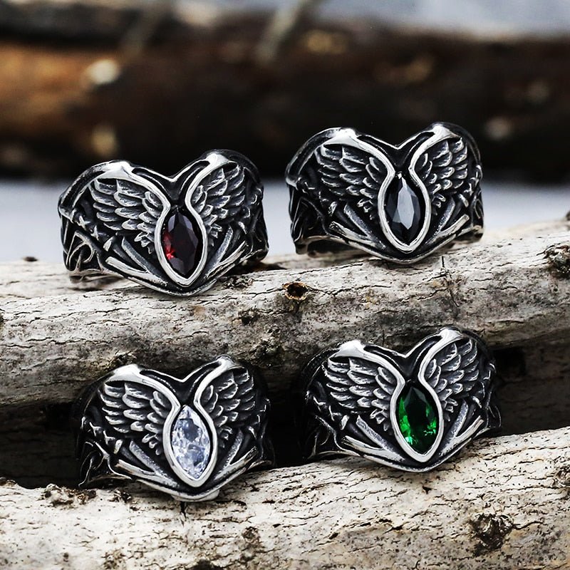 Fallen Angel Wing Demon Eye Ring - Chrome Cult