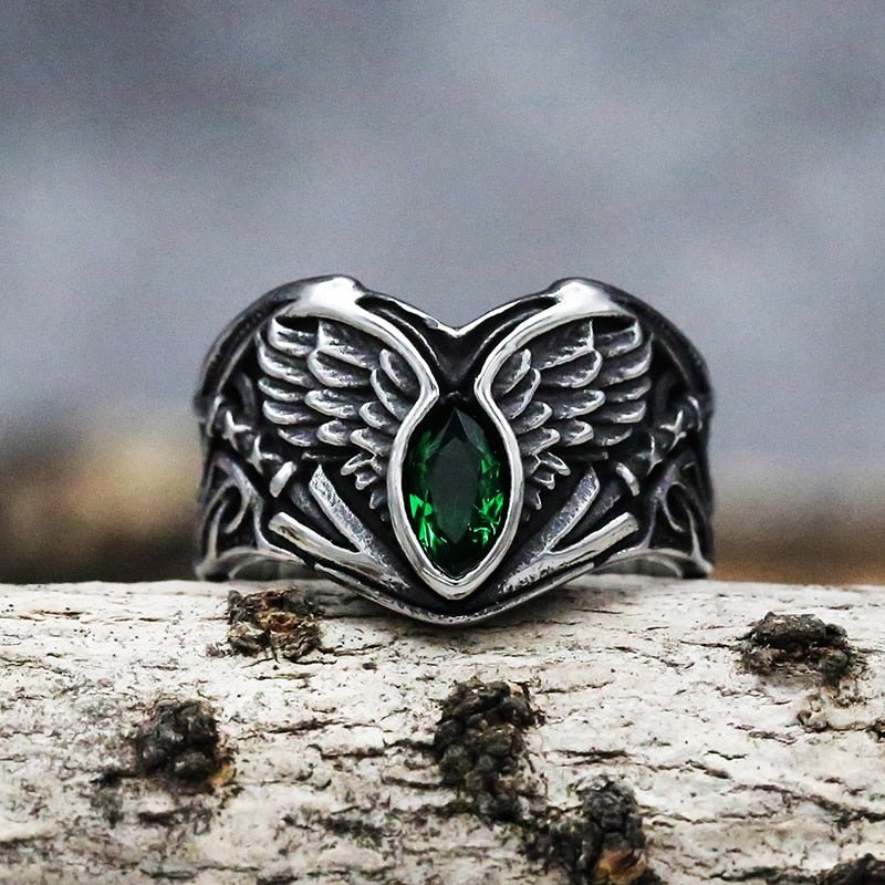 Fallen Angel Wing Demon Eye Ring - Chrome Cult