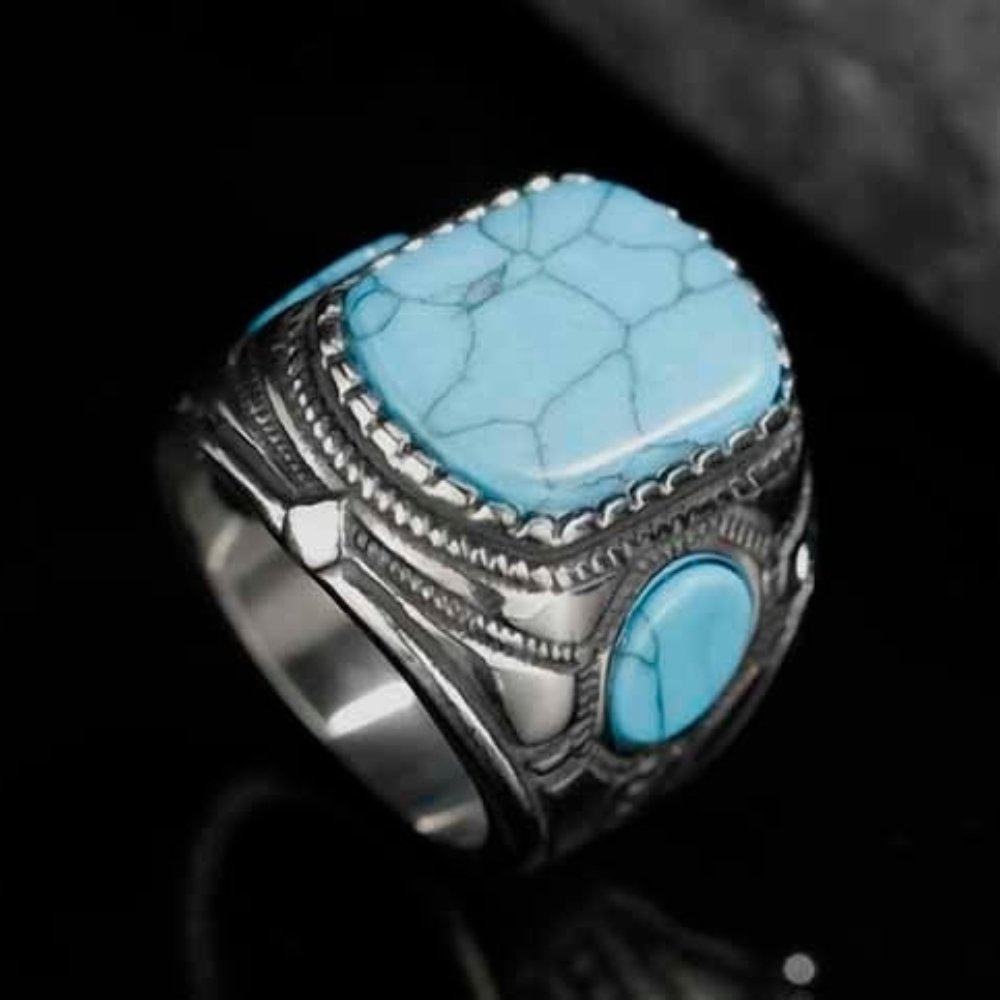 Antique Blue Marble Stone Ring