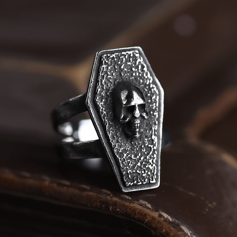 Antique Skull & Rose Coffin Ring