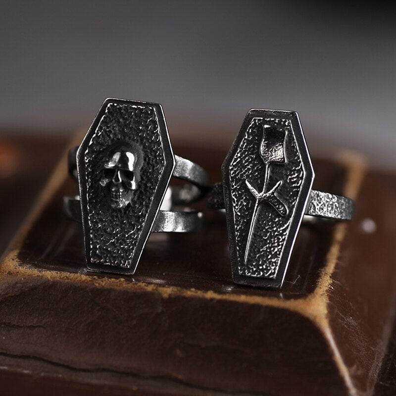 Antique Skull & Rose Coffin Ring