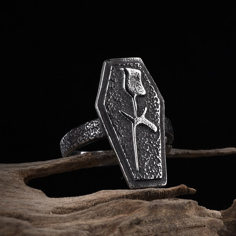 Antique Skull & Rose Coffin Ring