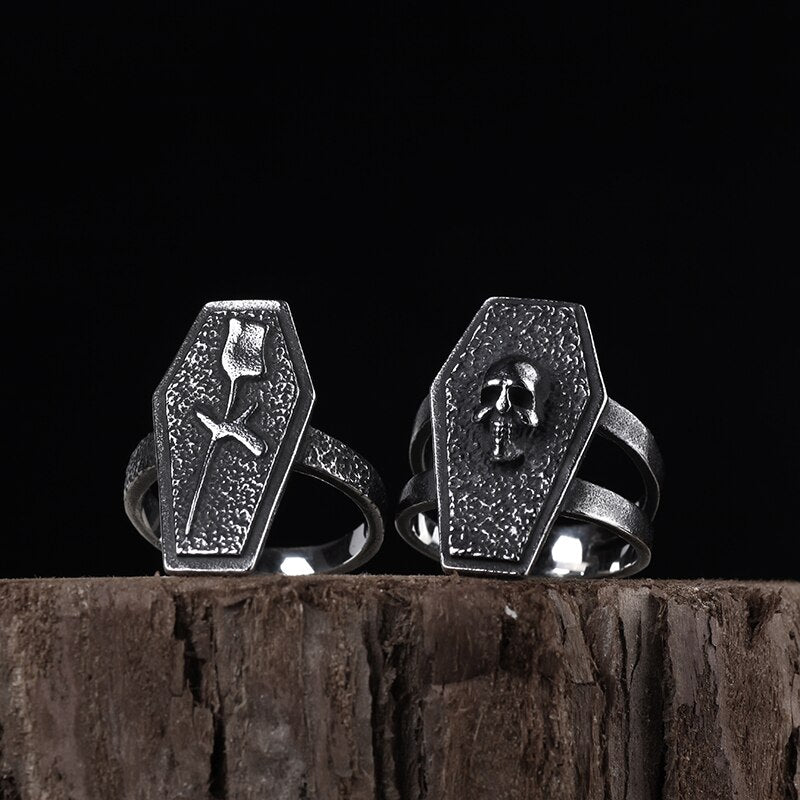 Antique Skull & Rose Coffin Ring