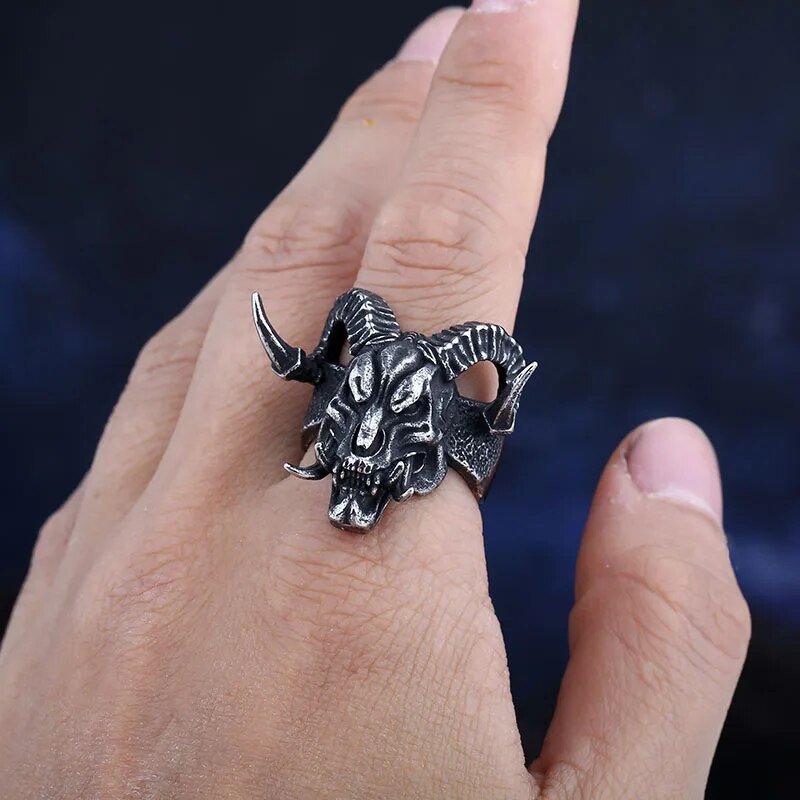 Antrum Devil Horned Ring - Chrome Cult