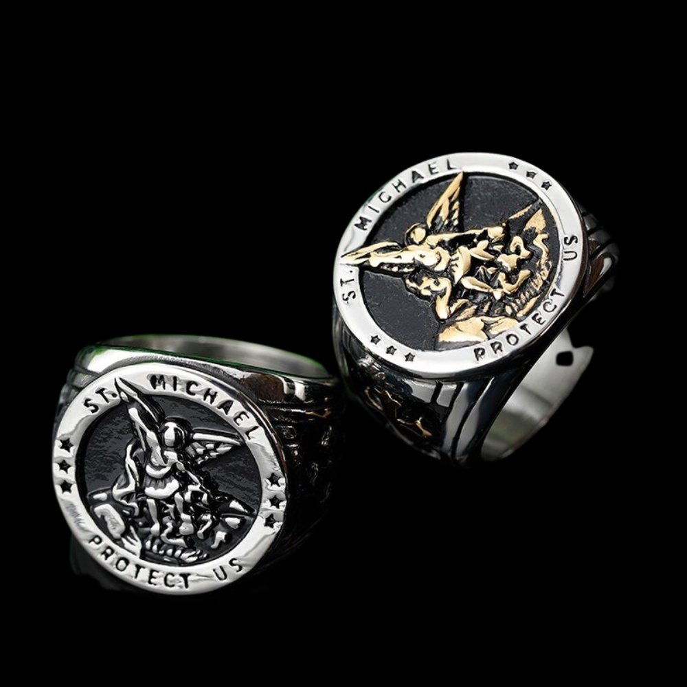 Archangel St. Michael Protect Us Ring - Chrome Cult