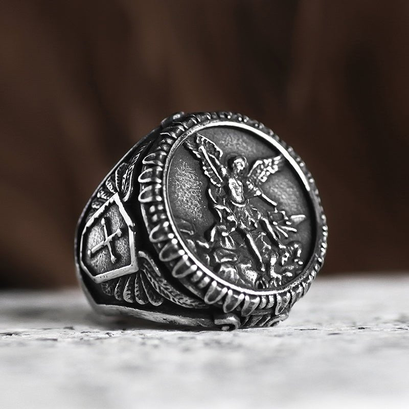 Archangel St. Michael Protect Us Ring - Chrome Cult