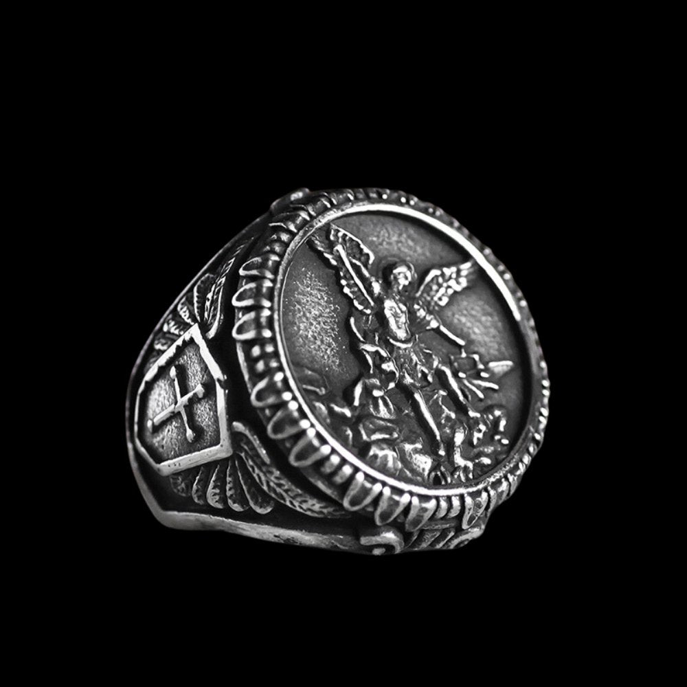 Archangel St. Michael Protect Us Ring - Chrome Cult