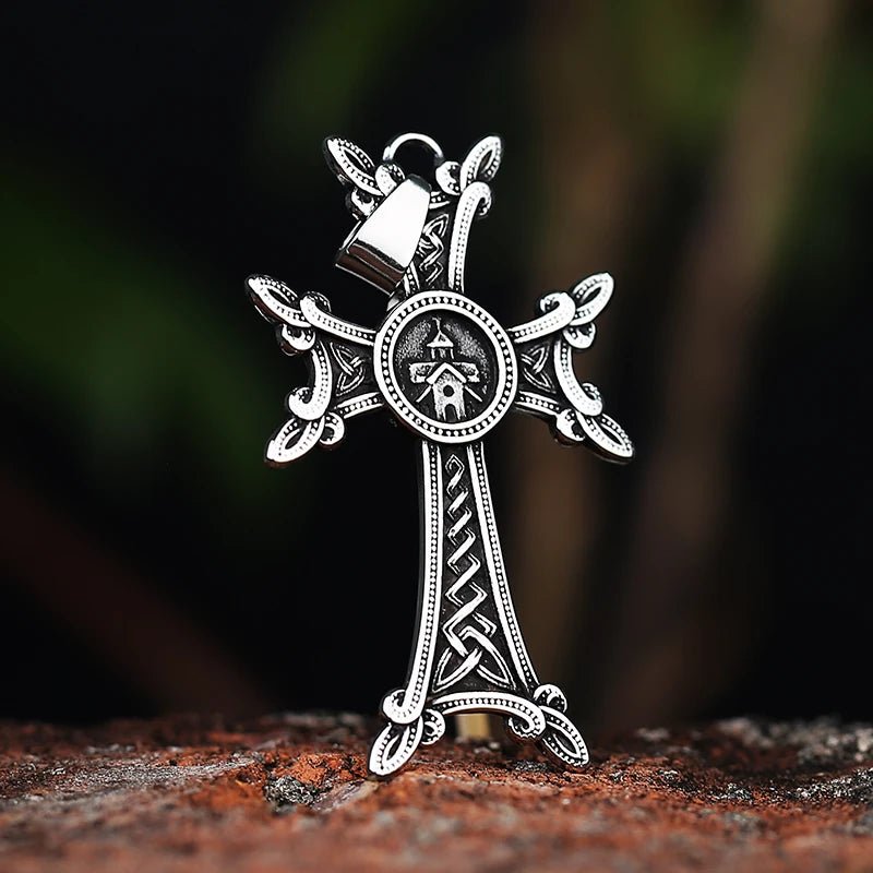 Armenian Floral Orthodox Cross Pendant - Chrome Cult