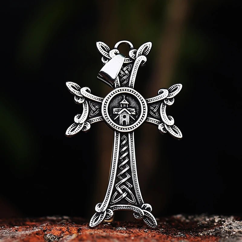 Armenian Floral Orthodox Cross Pendant - Chrome Cult