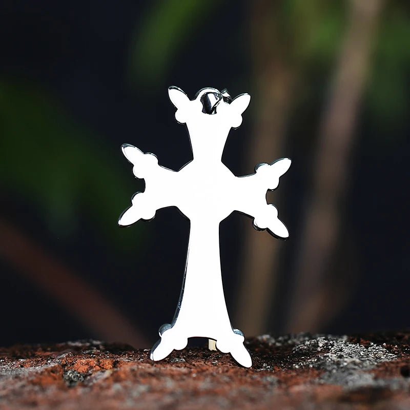 Armenian Floral Orthodox Cross Pendant - Chrome Cult