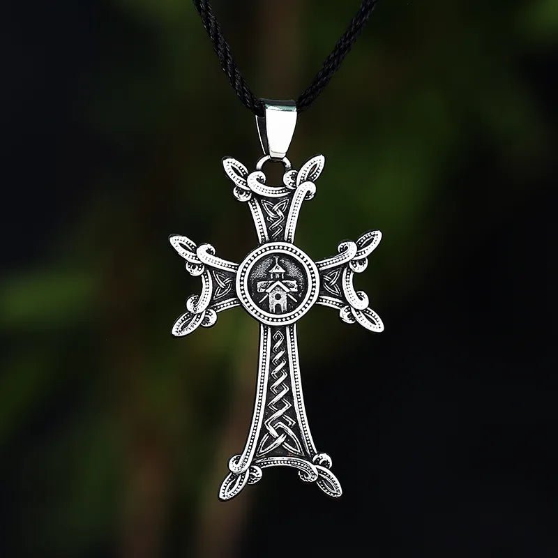 Armenian Floral Orthodox Cross Pendant - Chrome Cult