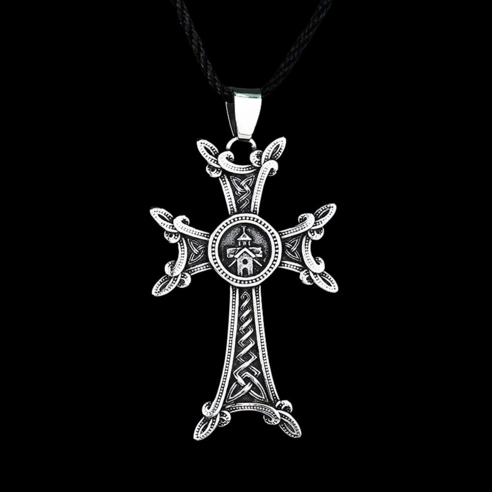 Armenian Floral Orthodox Cross Pendant - Chrome Cult