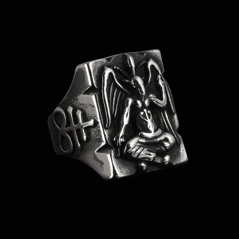 Baphomet Goat Leviathan Cross Ring - Chrome Cult