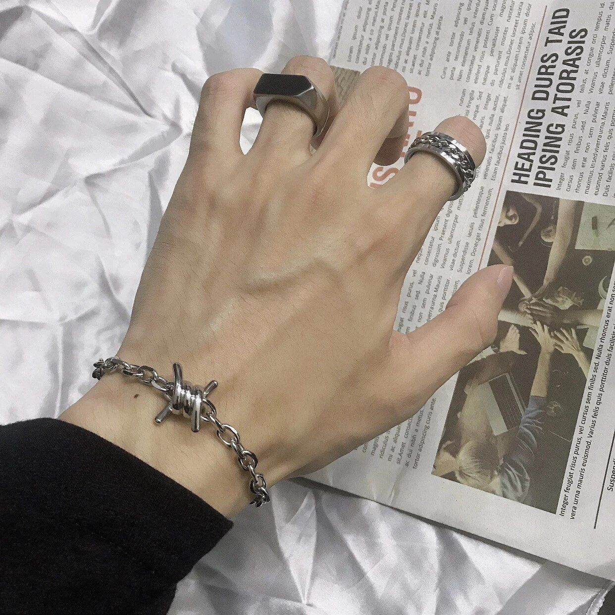 Barbed Wire Cable Bracelet - Chrome Cult