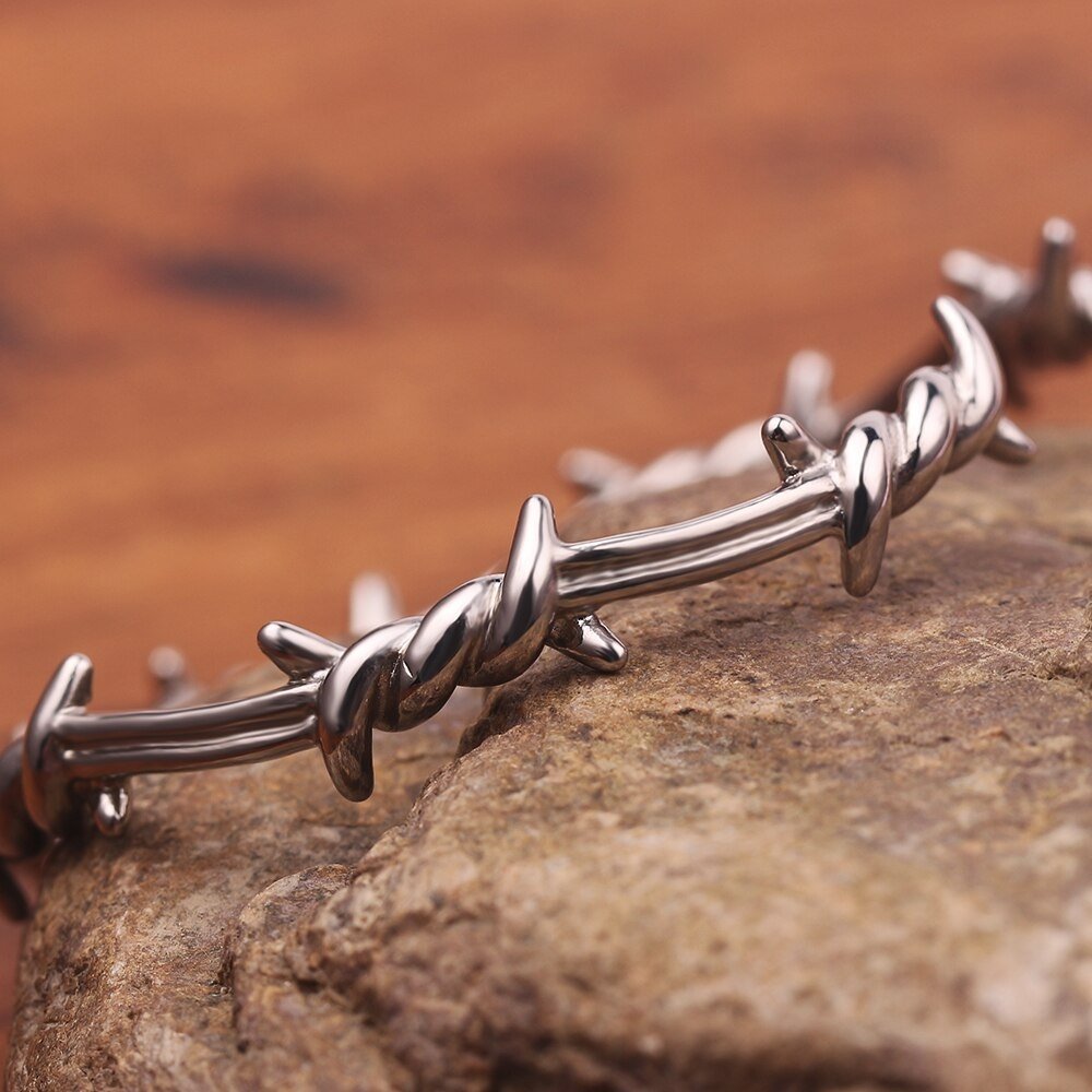 Barbed Wire Open Cuff Bracelet - Chrome Cult
