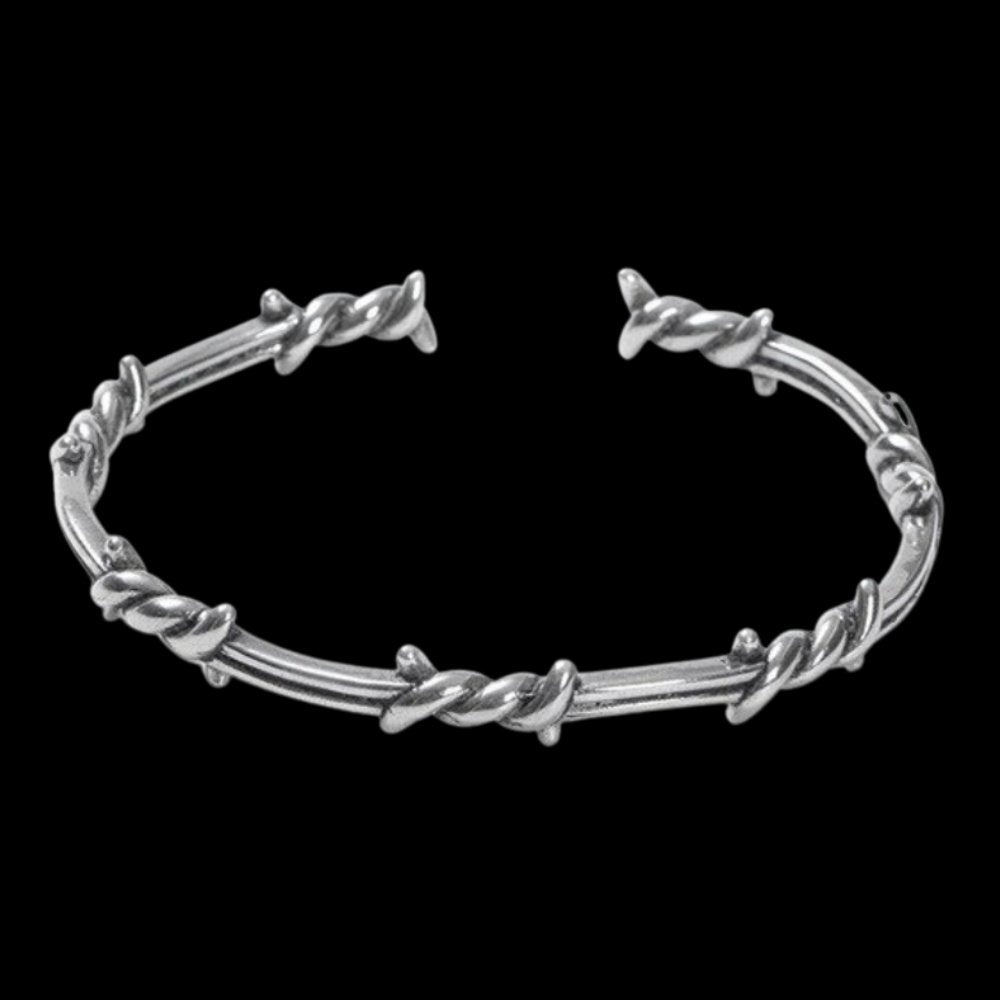 Barbed Wire Open Cuff Bracelet - Chrome Cult