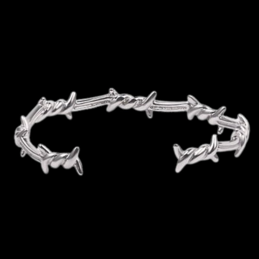 Barbed Wire Open Cuff Bracelet - Chrome Cult