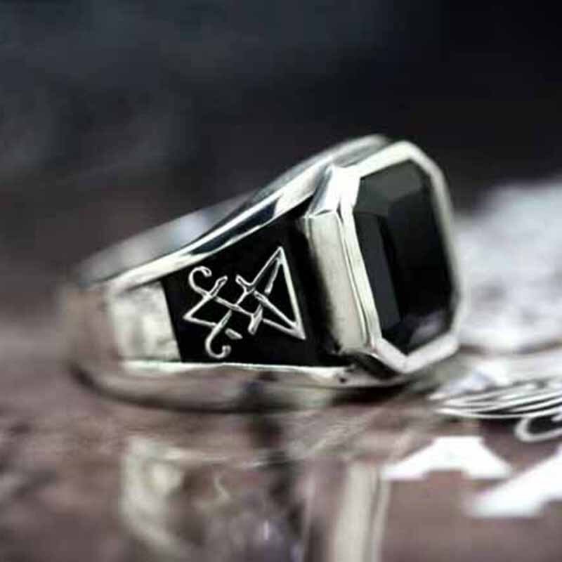 Black Gemstone Sigil Of Lucifer Ring