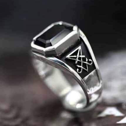 Black Gemstone Sigil Of Lucifer Ring