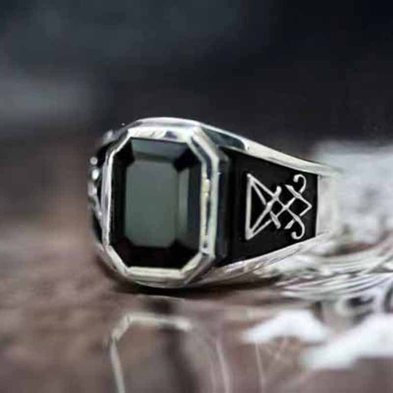 Black Gemstone Sigil Of Lucifer Ring
