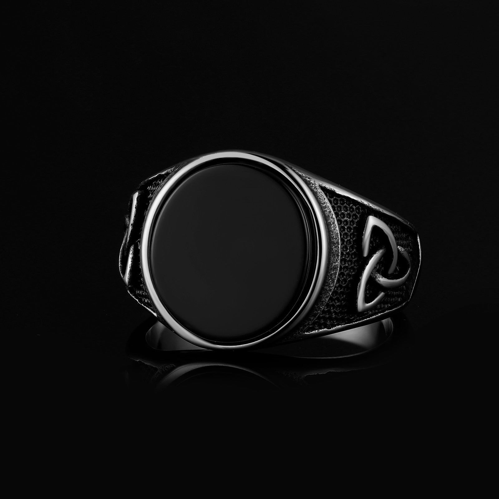 Black Gemstone Triquetra Ring
