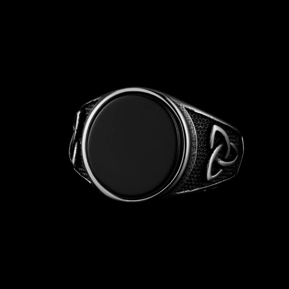 Black Gemstone Triquetra Ring - Chrome Cult