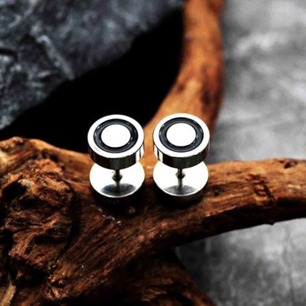 Black Ring Barbell Stud Earrings